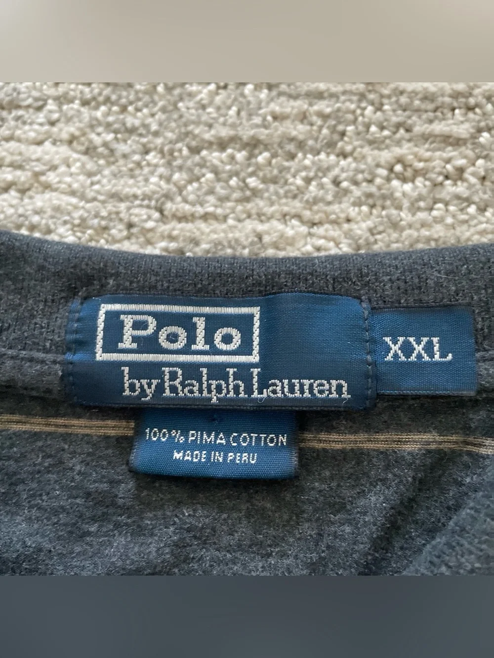 Vintage Polo Ralph Lauren Gray Striped Long Sleeve Polo XXL 100% Pima Cotton Y2K